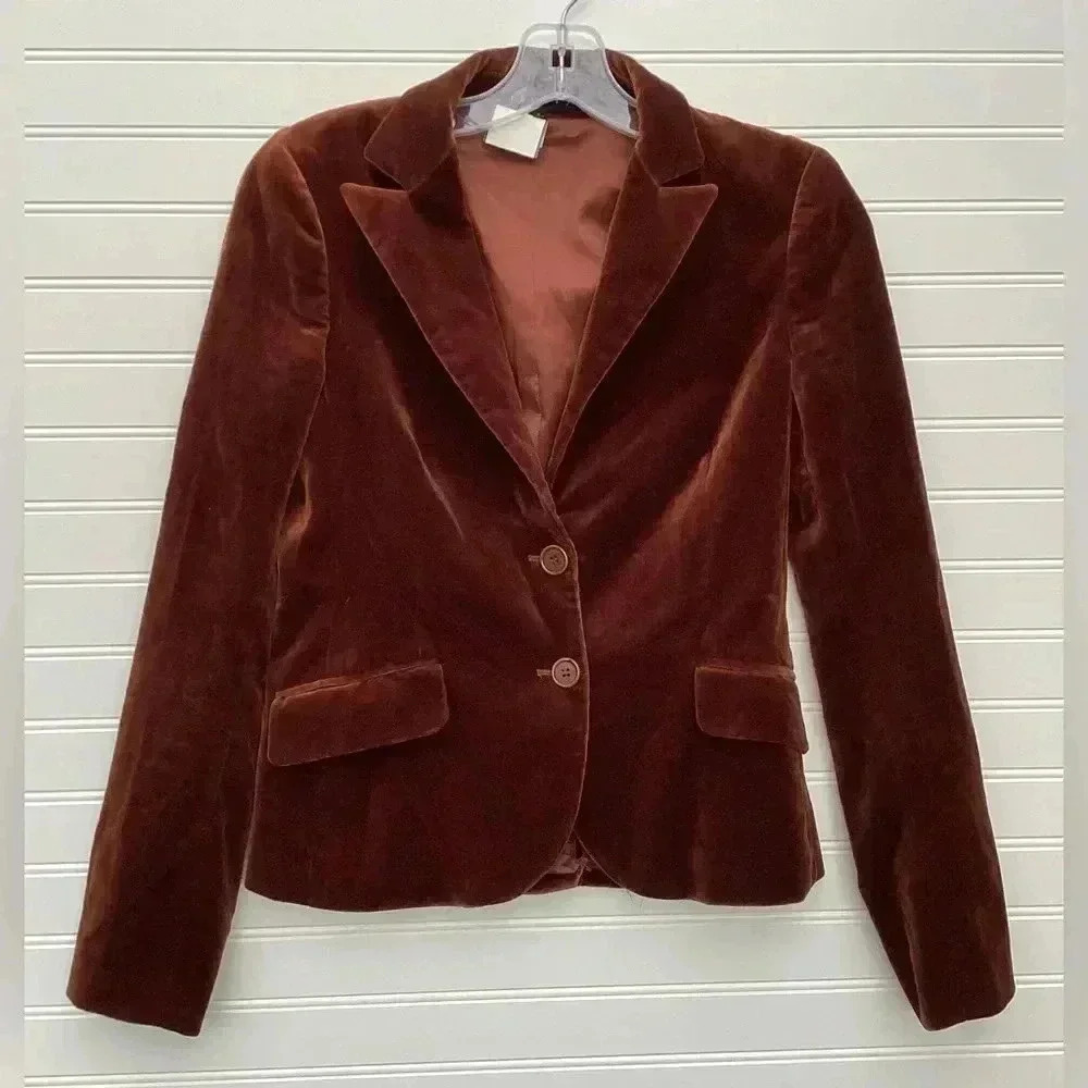 Theory Size 2 Tan Velour Fabric Button Down Clousure Taylor Fit Stylish Blazer